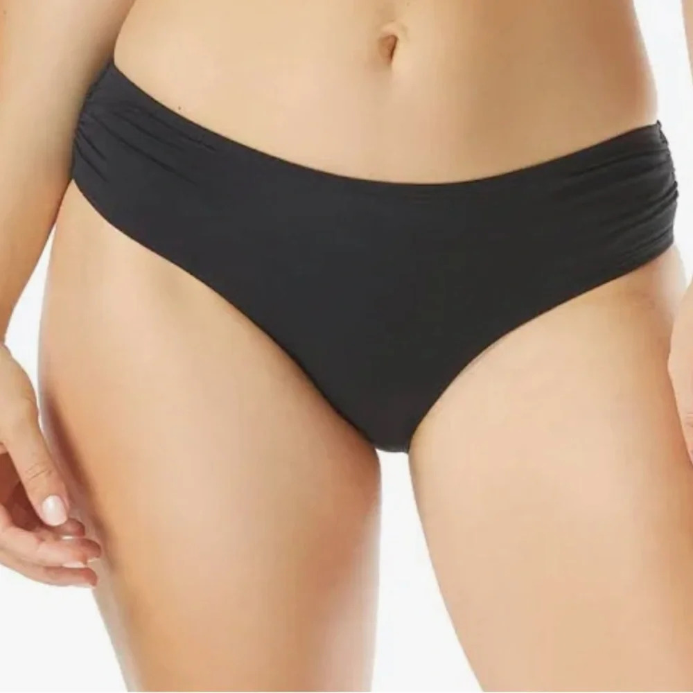 Becca Color Code Tab-Side Shirred Bikini Bottoms Swimsuit black size Large NWT